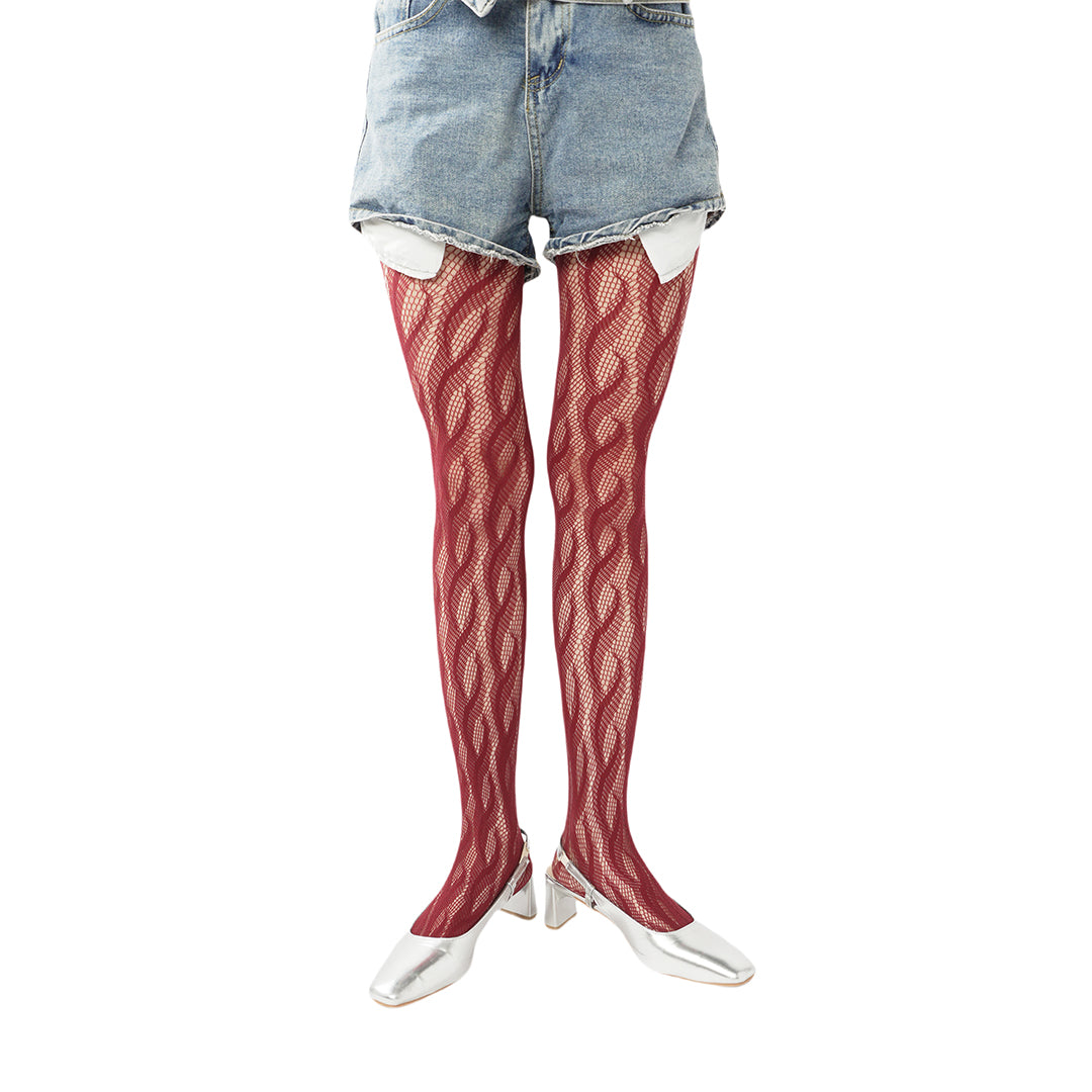 High-end limited edition! "Braid Cable" mesh hollow tights wrapped pantyhose fishnet stockings fashionable and sexy