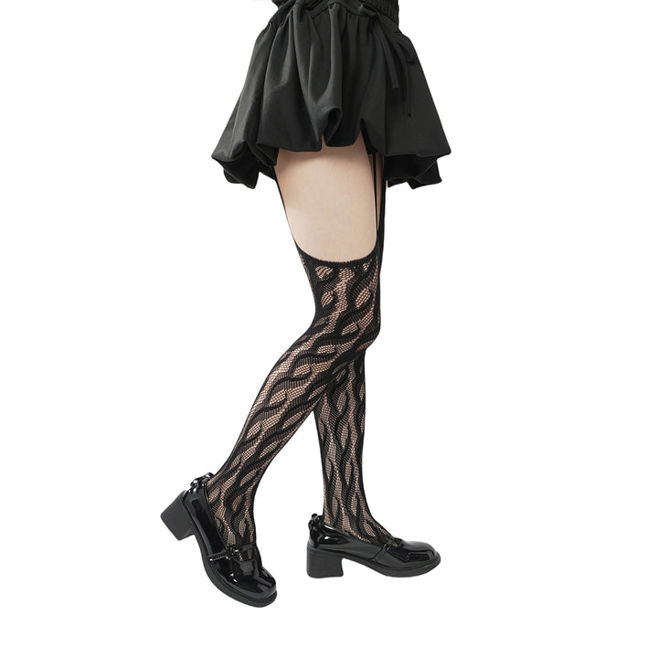 High-end limited edition"Braid Cable" four-sided hollow sexy pure Braid Cable mesh black fishnet stockings