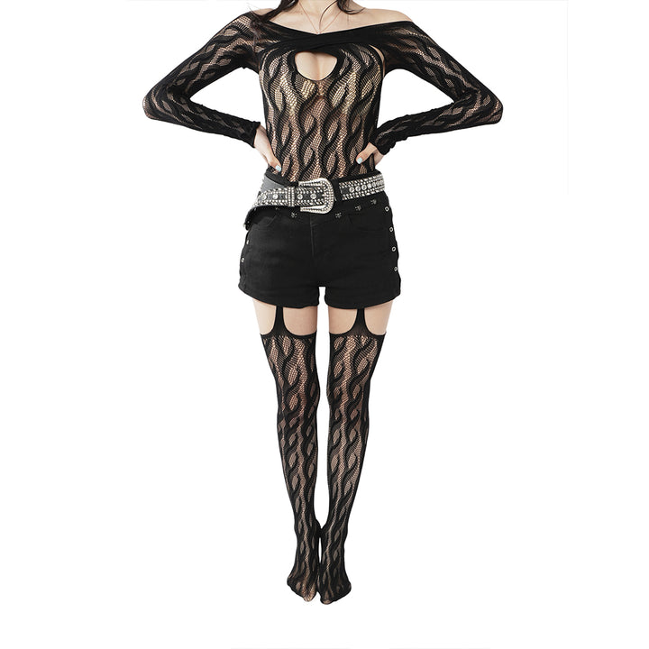 High-end limited edition"Braid Cable" four-sided hollow sexy pure Braid Cable mesh black fishnet stockings