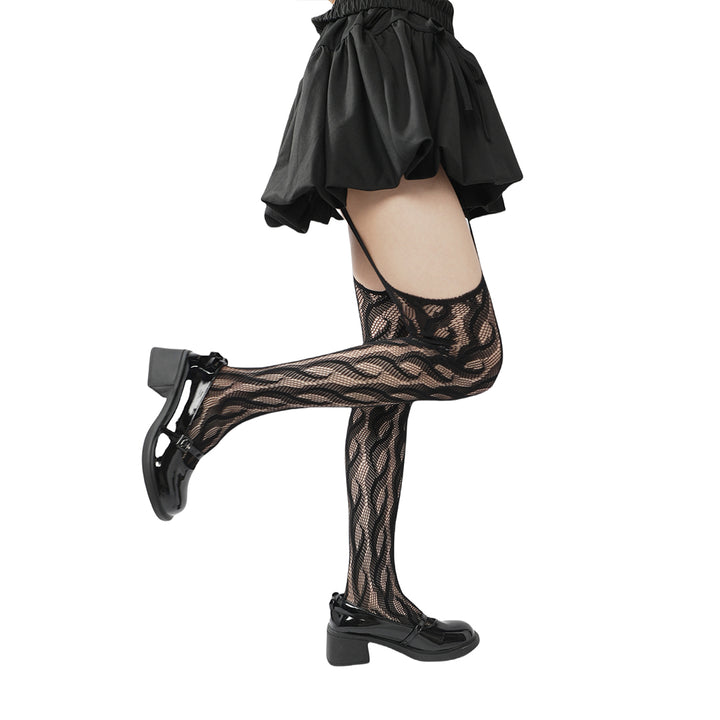 High-end limited edition"Braid Cable" four-sided hollow sexy pure Braid Cable mesh black fishnet stockings