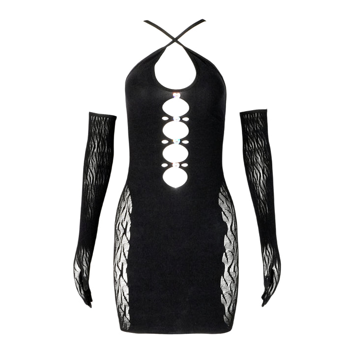 Black suspender dress gloves suit