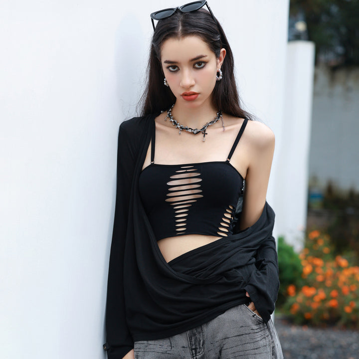 Raschelle Inversion No. 3 Distressed Tank Top, styling view