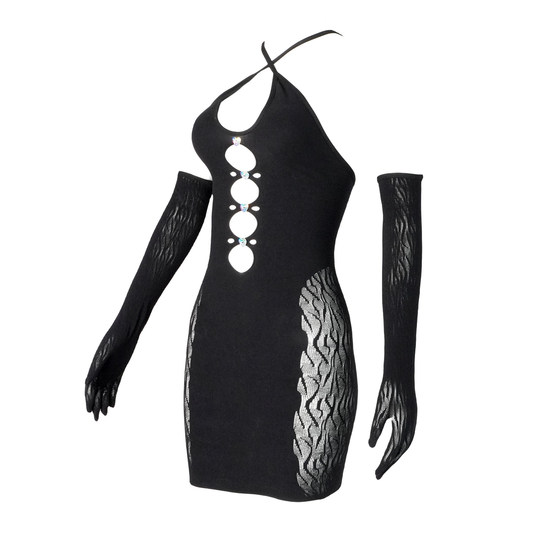 Black suspender dress gloves suit
