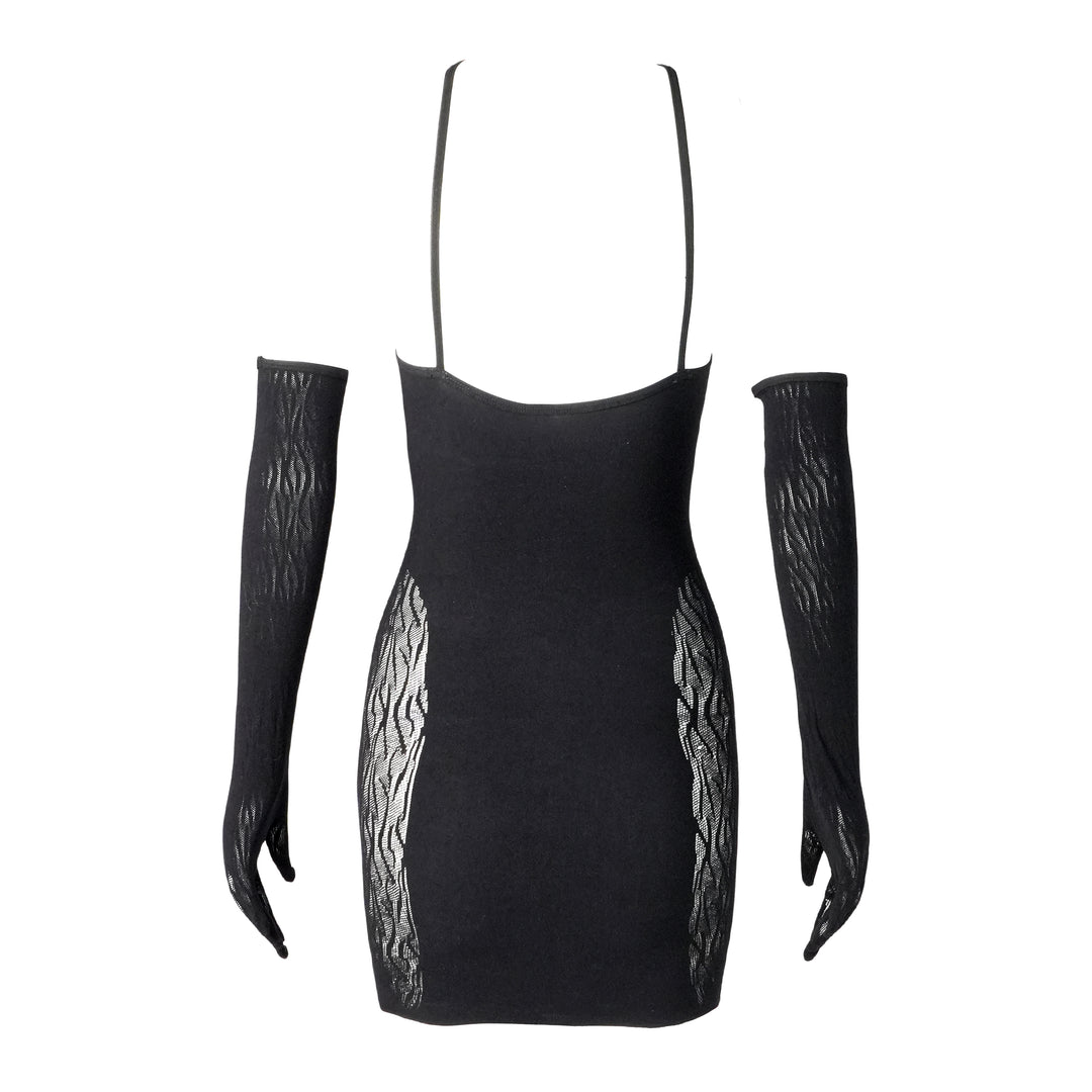Black suspender dress gloves suit