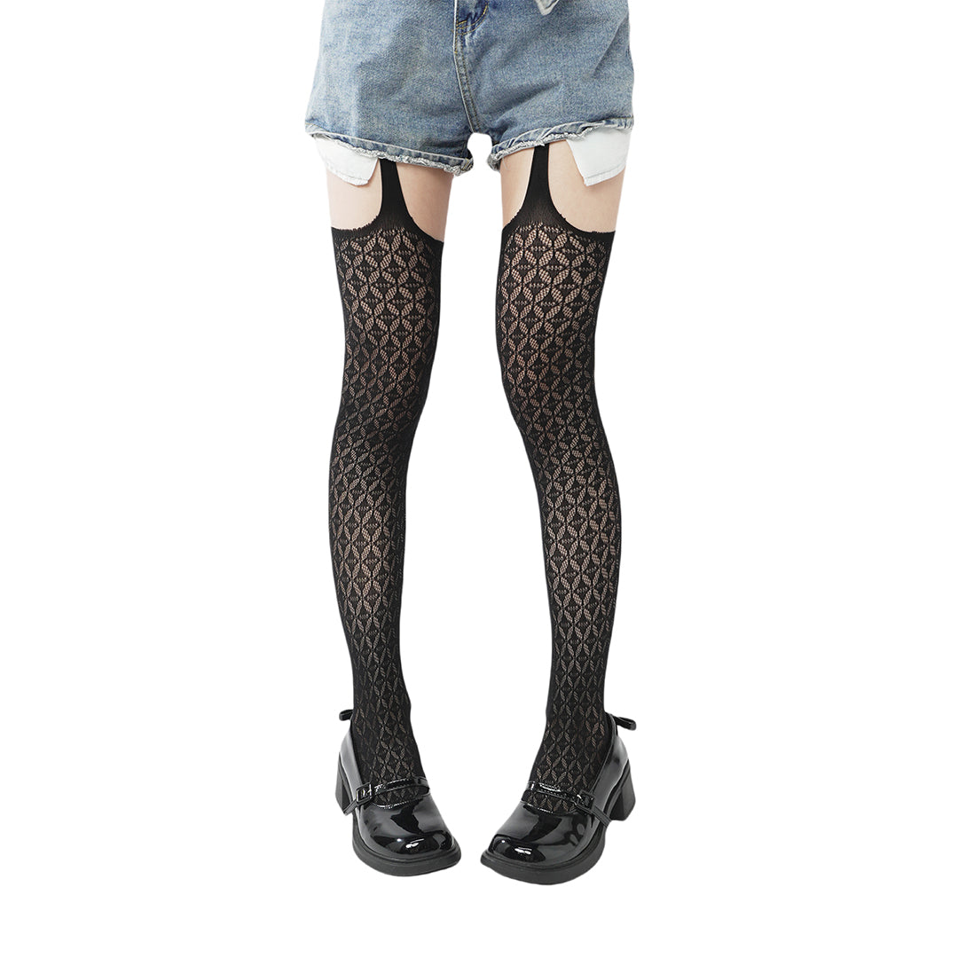 Diamond Mesh Garter Stockings - Shine Texture Sexy