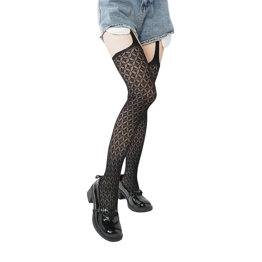 Diamond Mesh Garter Stockings - Shine Texture Sexy