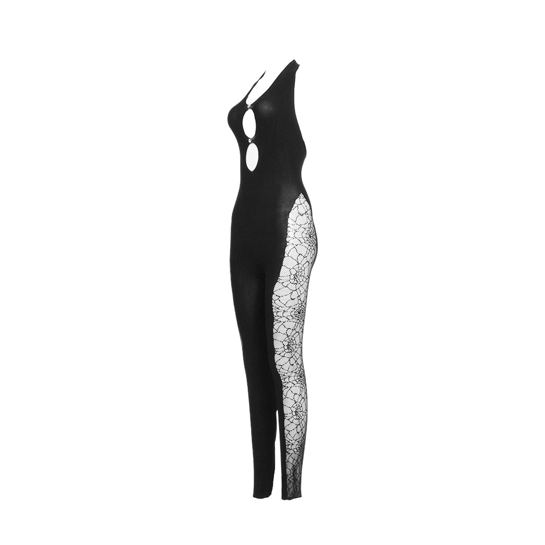 Black No. 5 Spider Mesh Halterneck Jumpsuit