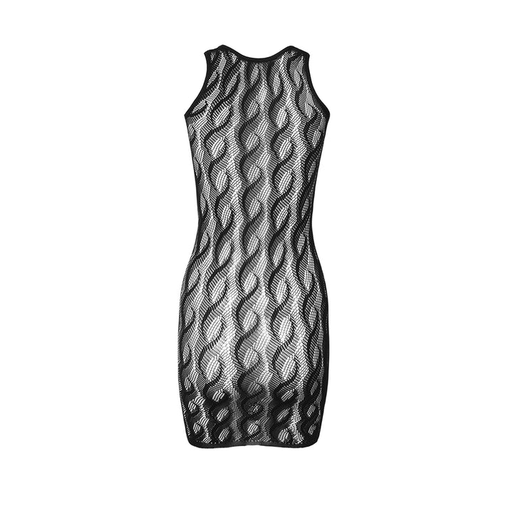 Raschelle Braid Cable Mesh Bodycon Dress in black, back view