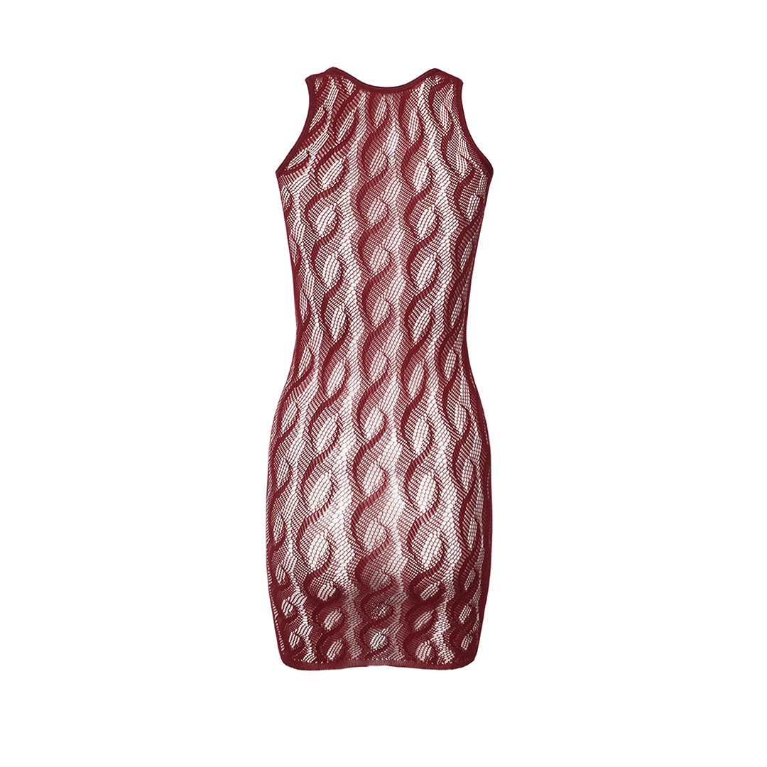 Raschelle Braid Cable Mesh Bodycon Dress in red, back view