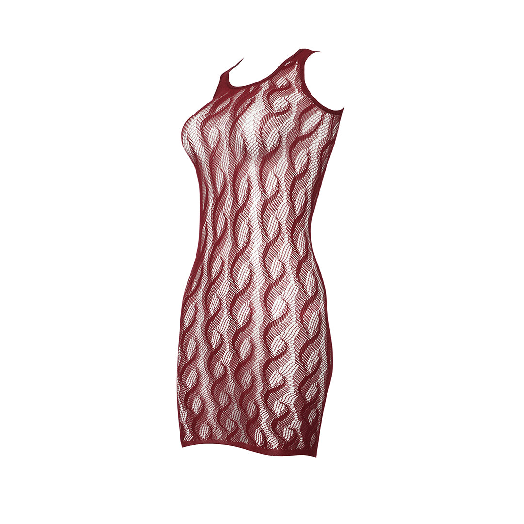 Raschelle Braid Cable Mesh Bodycon Dress in red, side view