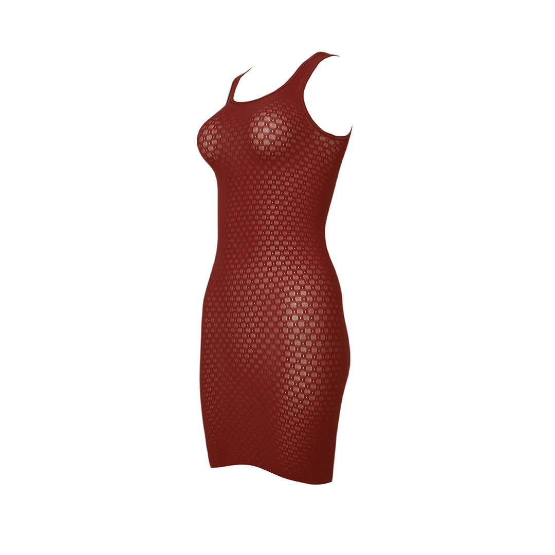 Raschelle Poison Apple Mesh Bodycon Dress in red, side view