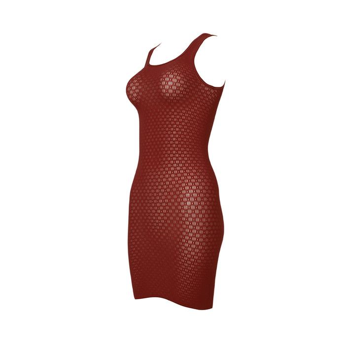 Raschelle Poison Apple Mesh Bodycon Dress in red, side view